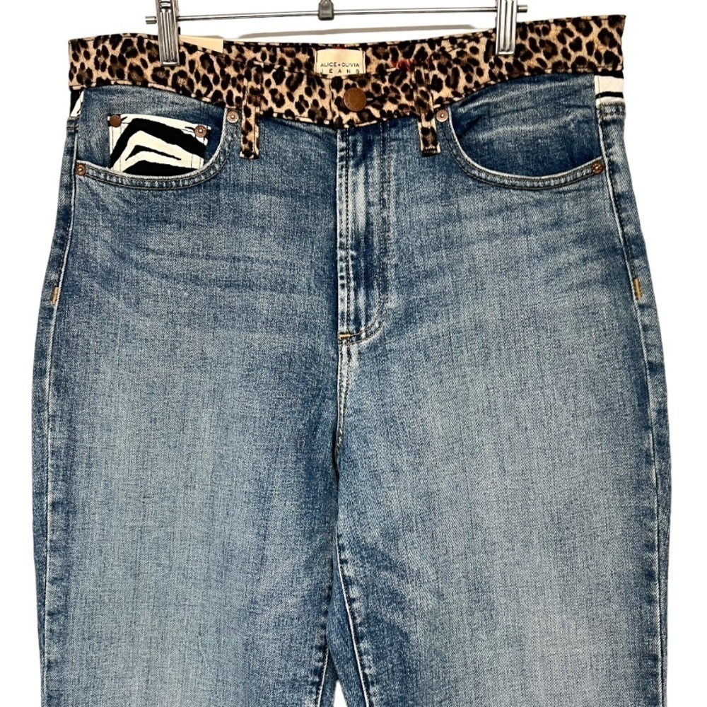 Alice + Olivia Amazing High Rise Girlfriend Slim Straight Animal Print Jeans 32 - Picture 5 of 16